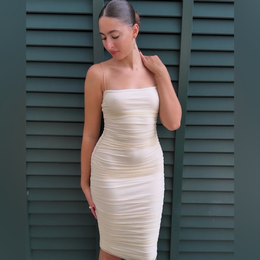 Gorgeous Ruched French Vanilla Midi Dress 💫 - Picture 5 of 7
